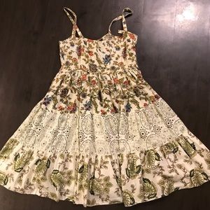 Beige floral peasant strappy summer dress, S
